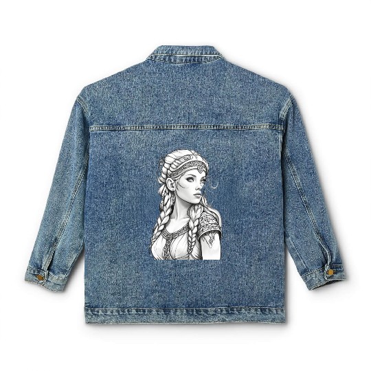 Viking female hairstyles grayscale Classic Women's Denim Jackets