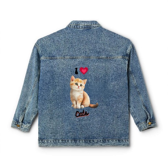 I love Cats design, cool cute gift idea for girls Classic Women's Denim Jackets