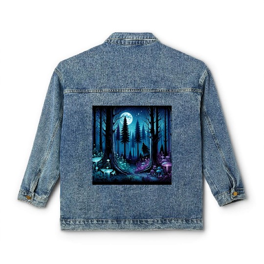 Mystic Moonlit Enchanted Forest Classic Women's Denim Jackets