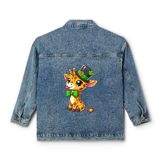 St. Patrick's Day Giraffe: Cute Kawaii Style Classic Women's Denim Jackets