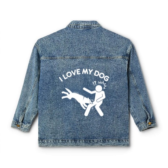 I Love My Dog Attack Funny Pet Cute Puppy Crazy Classic Women's Denim Jackets