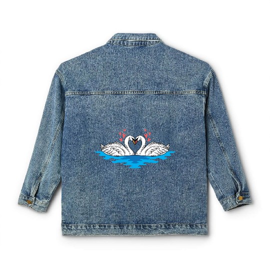 Couple Heart Swan Husband and Wife Gift Classic Women's Denim Jackets
