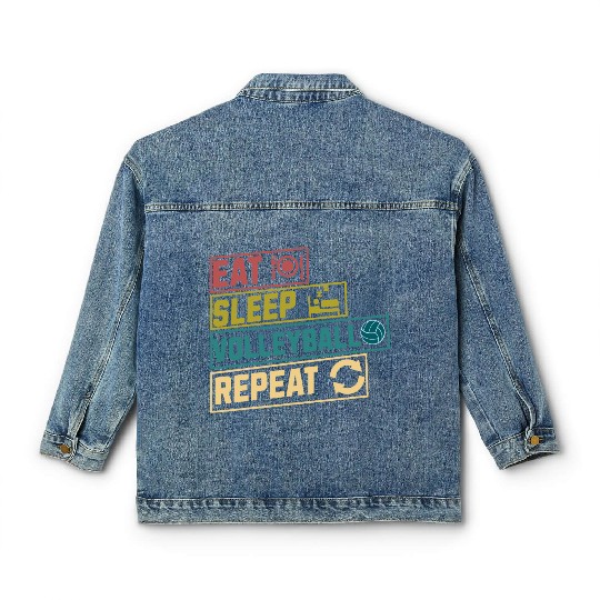 Eat sleep volleyball repeat hobby Classic Women's Denim Jackets