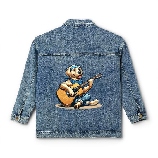 Golden Retriever playing Guitar Classic Women's Denim Jackets