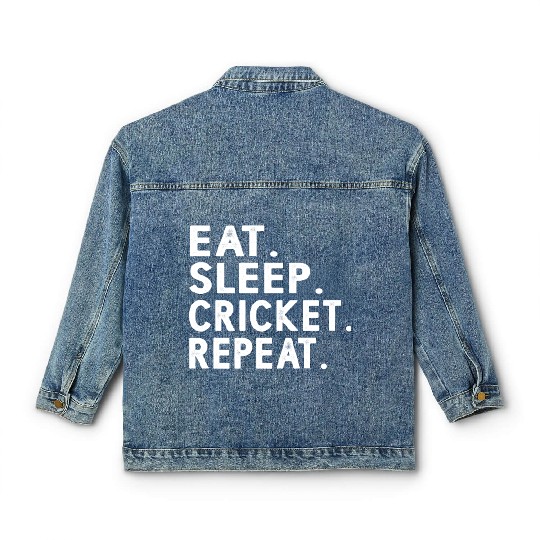 Eat Sleep Cricket Repeat Funny Cricket Sport Game Classic Women's Denim Jackets