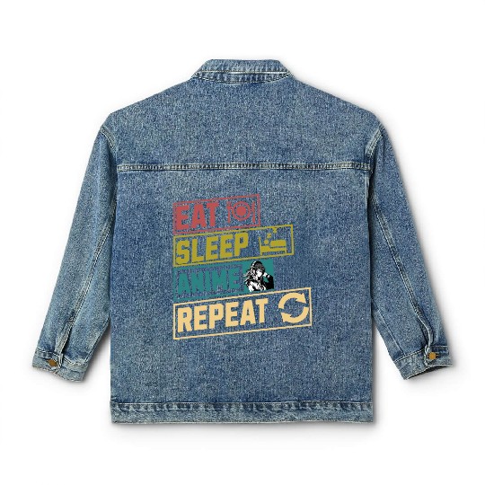 Eat sleep anime repeat hobby Classic Women's Denim Jackets