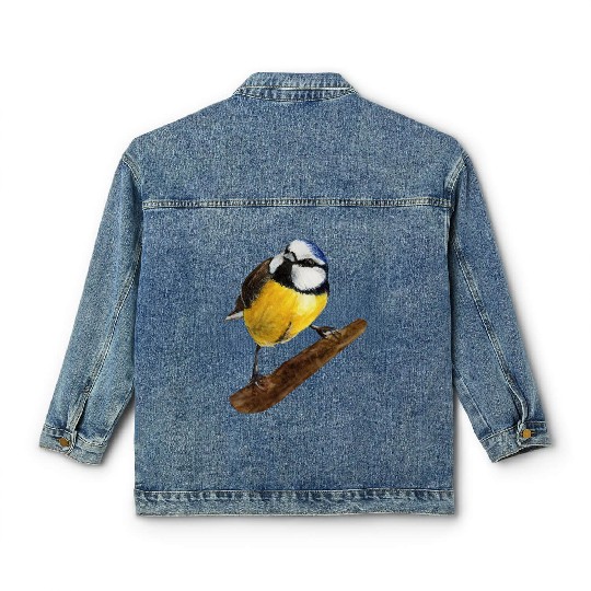 Blue tit titmouse hand painted watercolor. Classic Women's Denim Jackets