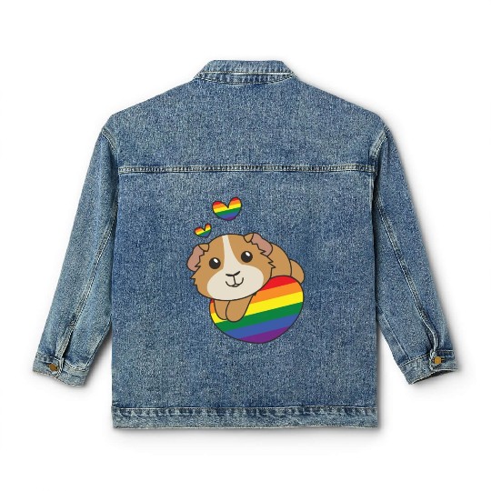 Rainbow Flag Pride Lgbtq Cute Guinea Pig Love Classic Women's Denim Jackets