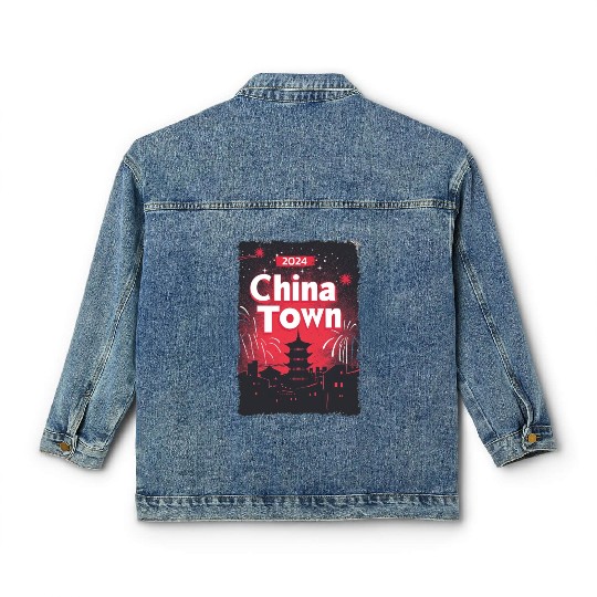 ChinaTown Ignites: Synthwave Red & Black Shiluette Classic Women's Denim Jackets