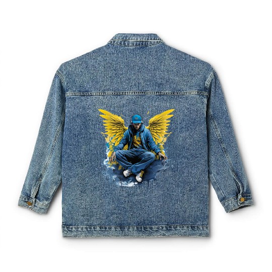 Urban Angel Wings DJ Graphic Stylish Streetwear Classic Women's Denim Jackets