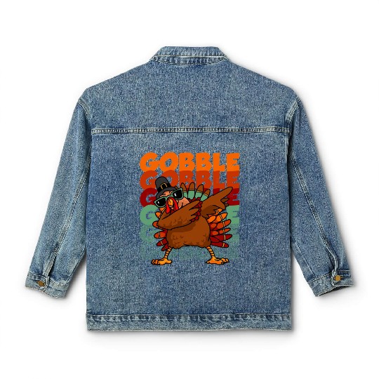 Dabbing Turkey Classic Women's Denim Jackets Thanksgiving Gobble