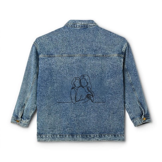 Line Art Lesbian Couple Classic Women's Denim Jackets