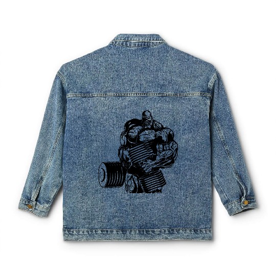 Bodybuilding Gym Muscle Dumbbell Man Classic Women's Denim Jackets