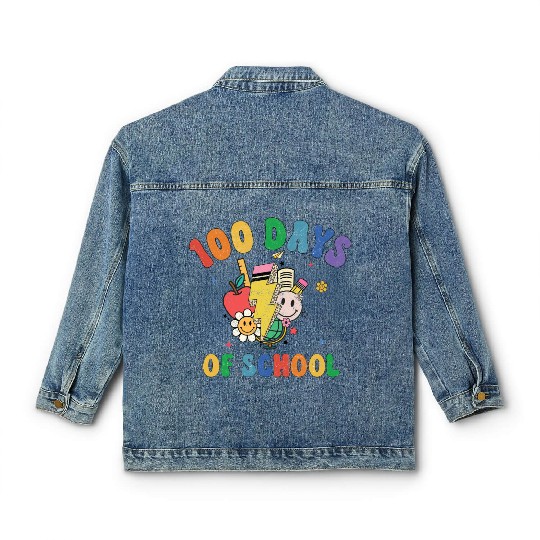 100 Days of School Retro Teacher Student Classic Women's Denim Jackets