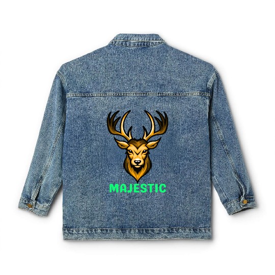 Black and Yellow Illustrative Deer Animal Logo Classic Women's Denim Jackets