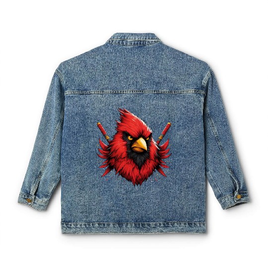 Red Northern Cardinal As Ninja Symbol Of Bravery Classic Women's Denim Jackets