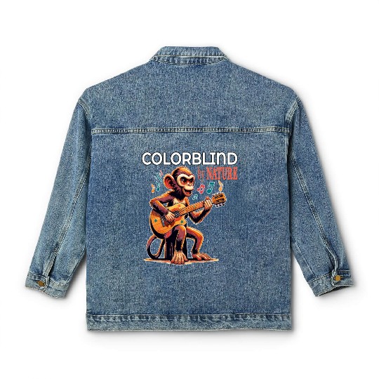 Colorblind by Nature, Melodic Monkey Strums Classic Women's Denim Jackets