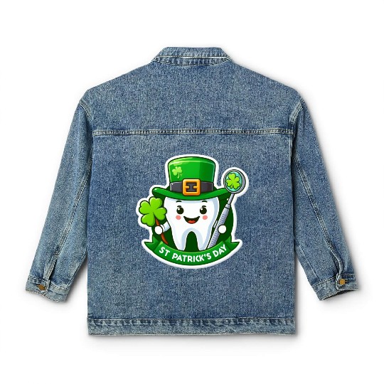 St patricks day cartoon dentist design, cute tooth Classic Women's Denim Jackets