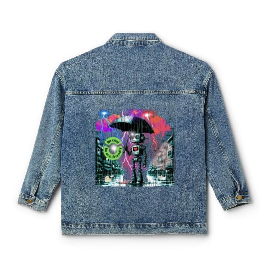 "Rainy Day Resilience: Eco-Friendly Robot" 2 Classic Women's Denim Jackets