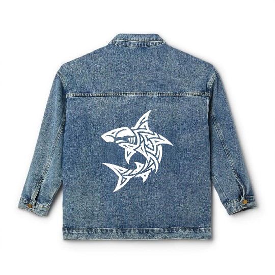 Tribal Hammerhead Shark Style Diver Fan Tattoo Classic Women's Denim Jackets