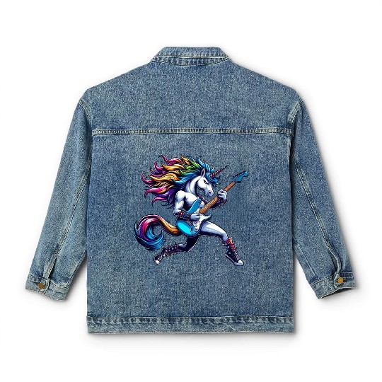 Unicorn Rock and Roll Bass & Guitar Classic Women's Denim Jackets