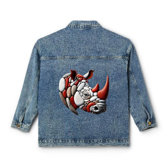 Rustic Terra Rhinoceros Pebble Art Piece Classic Women's Denim Jackets