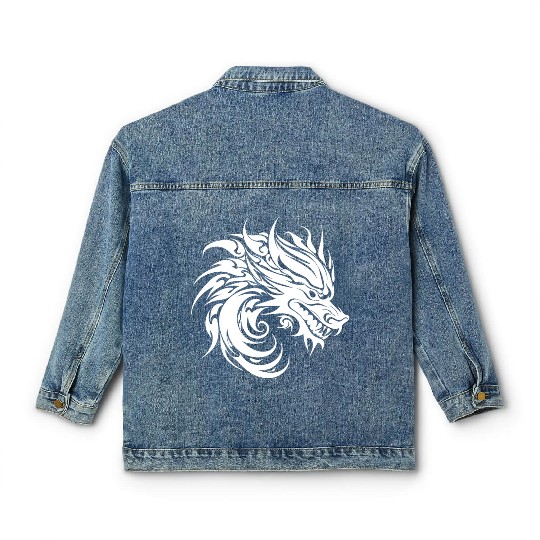 Roaring Chinese Dragon In Tattoo Style Classic Women's Denim Jackets