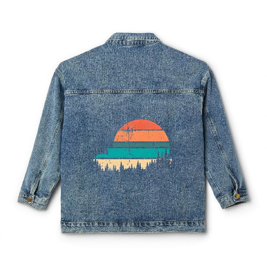 Retro Evergreen Sunset Stepped Circle Design Classic Women's Denim Jackets