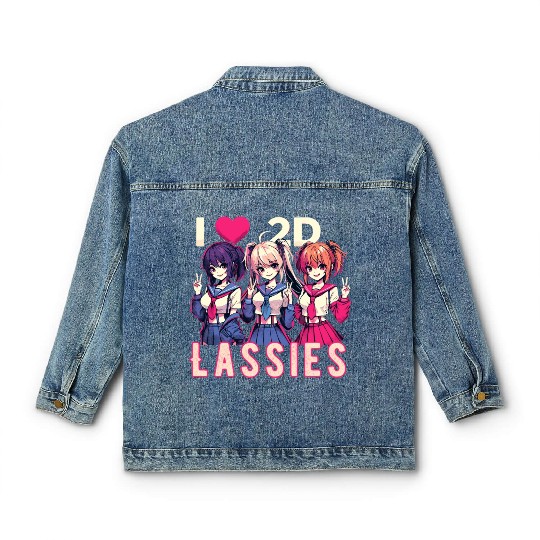 I Love 2D Lassies Anime Manga Waifu Otaku Novel Classic Women's Denim Jackets