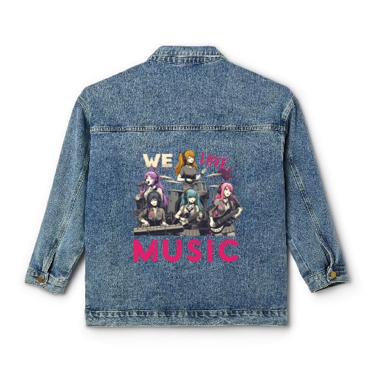 We Love Music Anime Manga Band Kawaii Waifu Otaku Classic Women's Denim Jackets