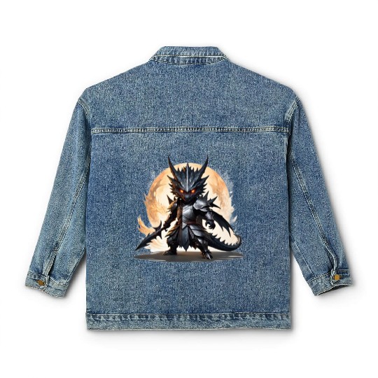 Chibi dragonwarrior Battle Pose in Full armor Classic Women's Denim Jackets