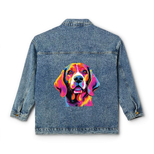 Watercolor Colorful Beagle Harrier Classic Women's Denim Jackets