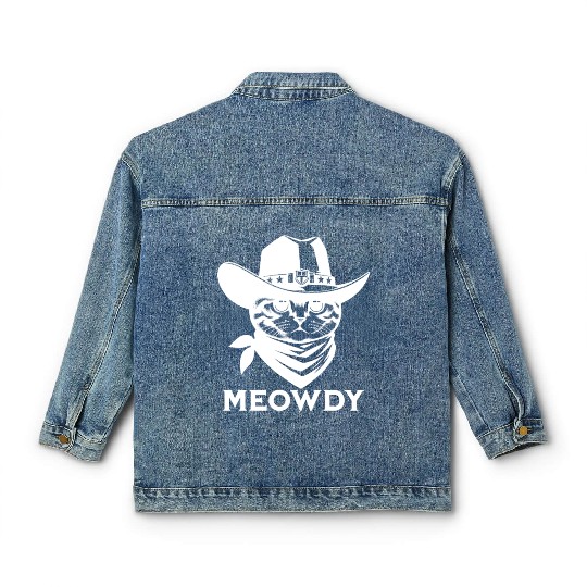 Cute Meowdy Cat Cowboy Pun Classic Women's Denim Jackets