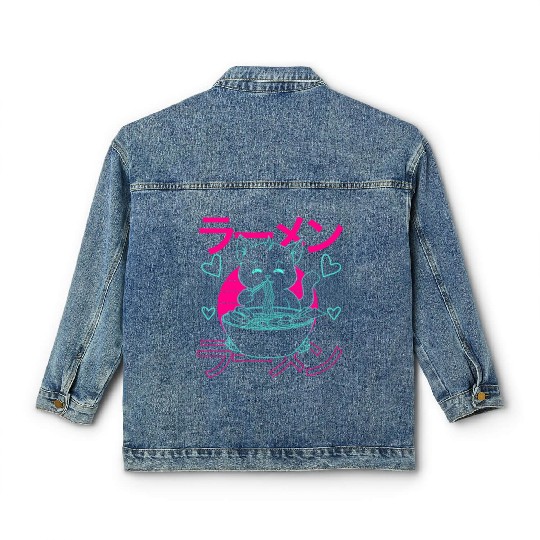 Aesthetic Anime Ramen Cat Retro Japanese Classic Women's Denim Jackets