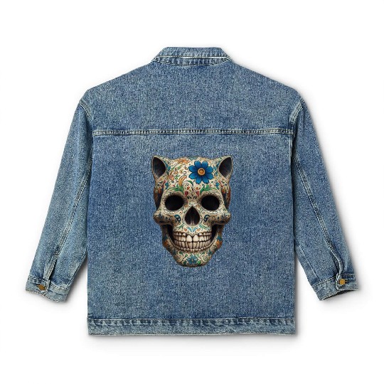 Talavera cat skull Classic Women's Denim Jackets