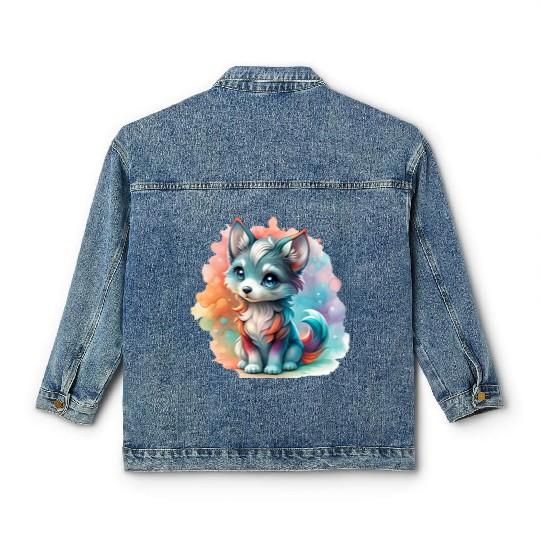 Cute Chibi Grey Wolf For Wolf Lovers Classic Women's Denim Jackets