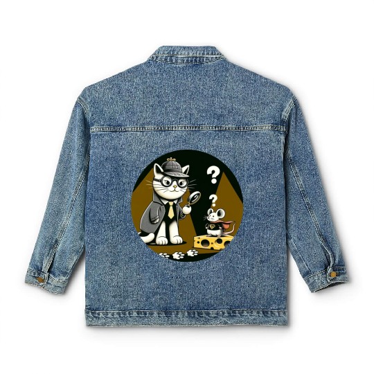 Detective Cat and Superhero Mouse Adventure Classic Women's Denim Jackets