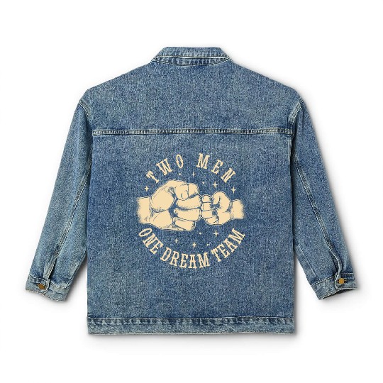 Father and son bump fists Classic Women's Denim Jackets