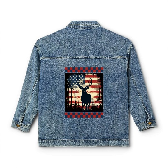 Ripped American Flag Woodland Camo Underlayer Classic Women's Denim Jackets