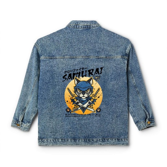 Samurai Cat, Ninja Cat, Cat Assassin, Warrior Cat Classic Women's Denim Jackets