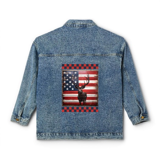 American Flag Deer Tracks Woodland Camo Hunting Classic Women's Denim Jackets