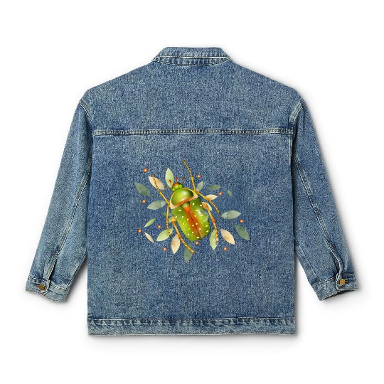 Stephanorrhina guttata - green insect with leaves Classic Women's Denim Jackets