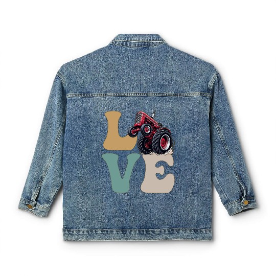 LOVE Tractor Pulling Tractor Driver Farmer Farming Classic Women's Denim Jackets
