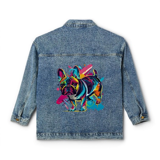 Neon Paws: French Bulldog in 80s Pop Art Style Classic Women's Denim Jackets
