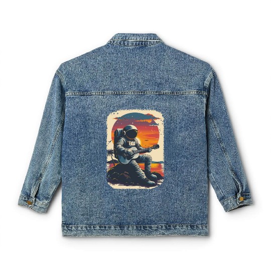 Astronaut Guitar Player Space Music Lover Classic Women's Denim Jackets