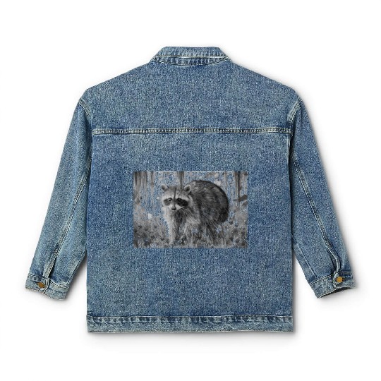 cute racoon walking through wooded forest Classic Women's Denim Jackets