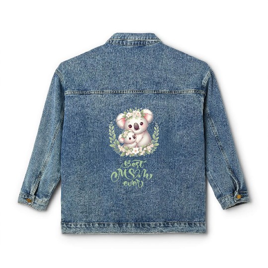 Best Mom Ever Koala Embrace Floral Wreath Classic Women's Denim Jackets