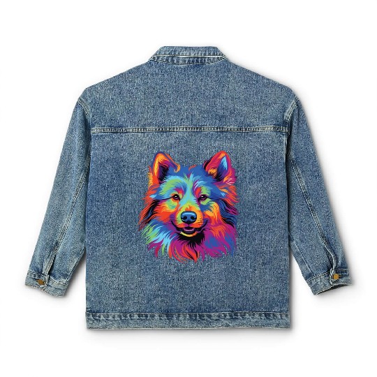 Watercolor Colorful Finnish Lapphund Classic Women's Denim Jackets