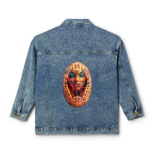 Abstract lines wireframe eggs with a woman face Classic Women's Denim Jackets