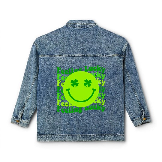 Irish Clover Feeling Lucky Smiling Face Classic Women's Denim Jackets
